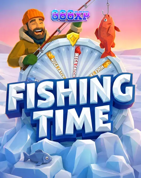 Interface do jogo Fishing Time da BGaming com tema de pesca no gelo